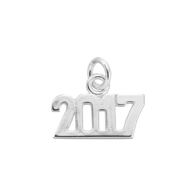 Charm, Year '2017' 14x9.5mm, Sterling Silver (1 Piece)