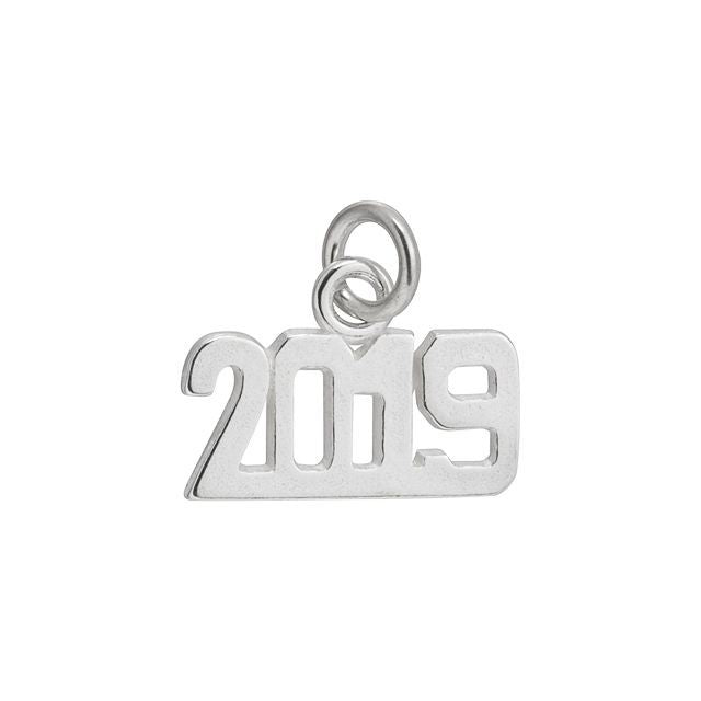Charm, Year '2019' 14x9.5mm, Sterling Silver (1 Piece)