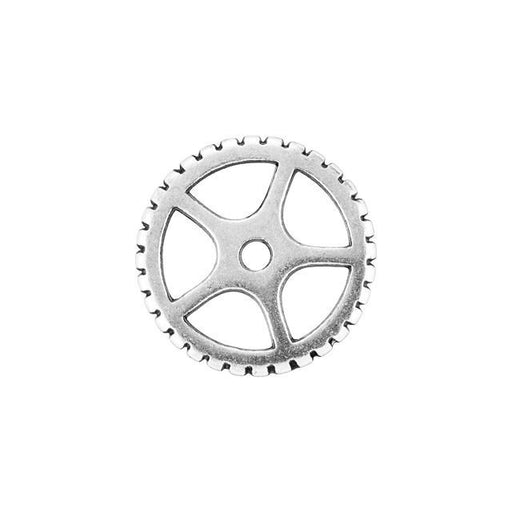 Charm, Round Cogwheel Steampunk Gear 16mm, Antiqued Silver Plated (1 Piece)