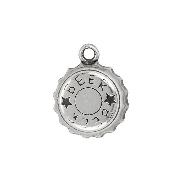 Charm, Beer Bottle Cap 17.5x14mm, Antiqued Silver Plated (1 Piece)