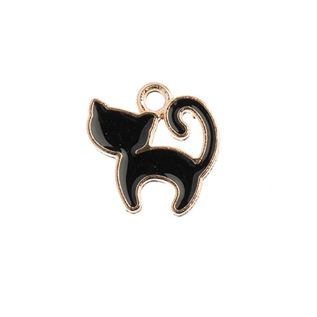 Sweet and Petite Enamel Charms, Black Kitty Cat 13mm (1 Piece)