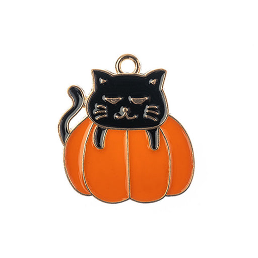 Sweet and Petite Enamel Charms, Black Cat in Pumpkin 22x20.5mm (1 Piece)