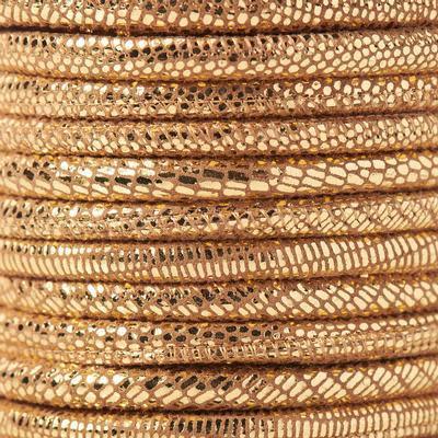 5mm Metallic Gold Gecko Stitched Suede Round Leather Cord by the Inch