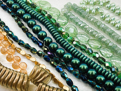 Czech Glass Bead Mix - Emerald Gilt