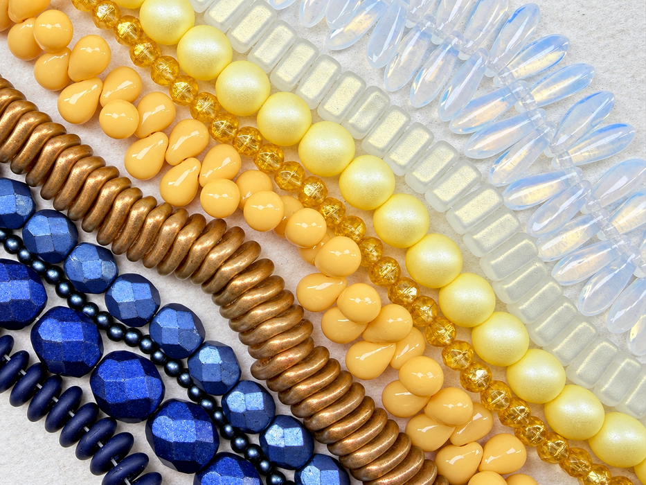 Czech Glass Bead Mix - Golden Blue Horizon
