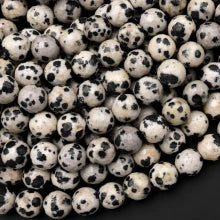 Natural Dalmatian Jasper 8mm Faceted Round Bead Strand