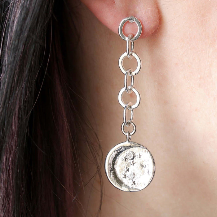 16mm Moon with Crystals Silver Plated Brass Charm/Pendant