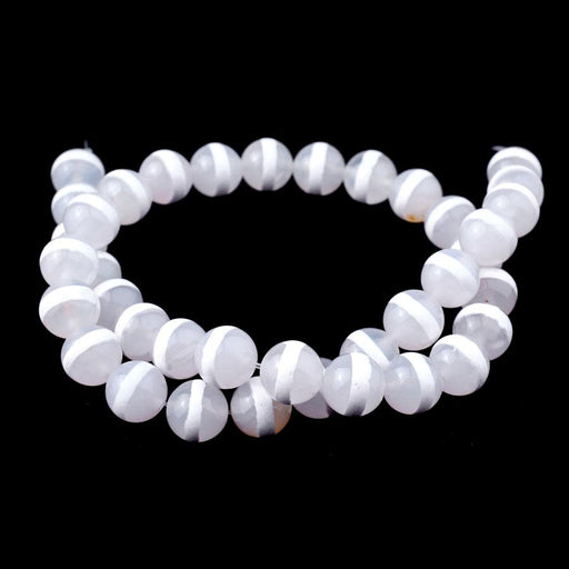 White DZI Agate 10mm Line Pattern 15-16 Inch