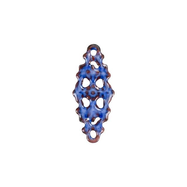 Link, Abstract Oval with Filigree Pattern 29x12.5mm, Enameled Brass Atlantic Blue, by Gardanne Beads (1 Piece)