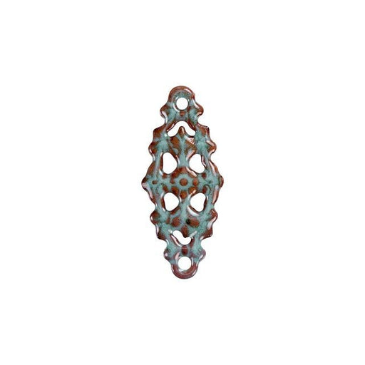 Link, Abstract Oval with Filgree Pattern 29x12.5mm, Enameled Brass Seafoam Green, by Gardanne Beads (1 Piece)