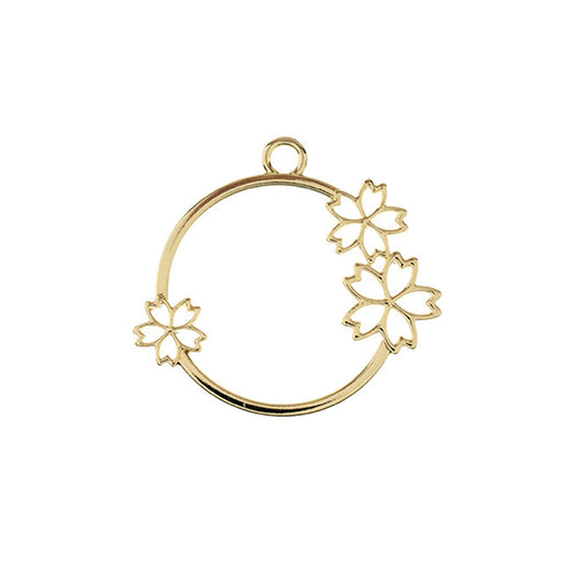 Pendant Frame, Circle with 3 Flowers 22mm, Gold Tone Brass (1 Piece)