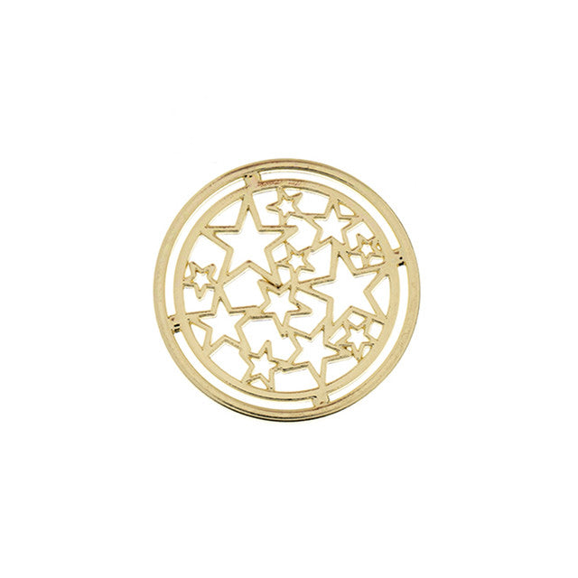 Pendant Frame, Circle with Stars 22mm, Gold Tone Brass (1 Piece)