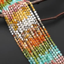 Natural Gemstone 4mm Smooth Cube Bead Strand - Desert Bloom Mix