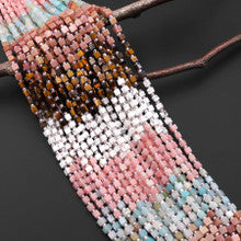Natural Gemstone 4mm Smooth Cube Bead Strand - Rosewood Sky Mix