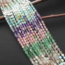 Natural Gemstone 4mm Smooth Cube Bead Strand - Wildflower Mist Mix