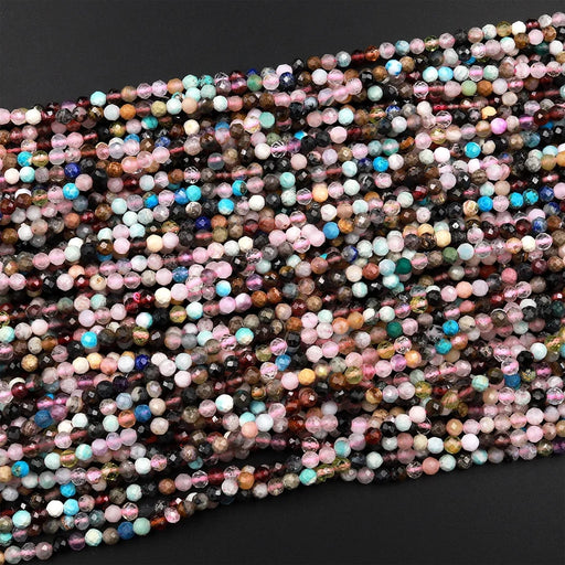 Multicolor Gemstone 4mm Micro-Faceted Round Bead Strand - Kaleidoscope Mix