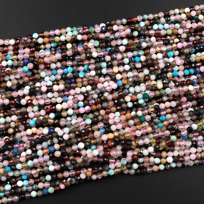 Multicolor Gemstone 4mm Micro-Faceted Round Bead Strand - Kaleidoscope Mix