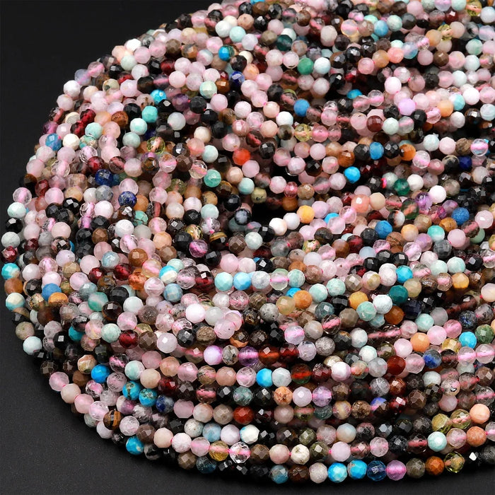 Multicolor Gemstone 4mm Micro-Faceted Round Bead Strand - Kaleidoscope Mix