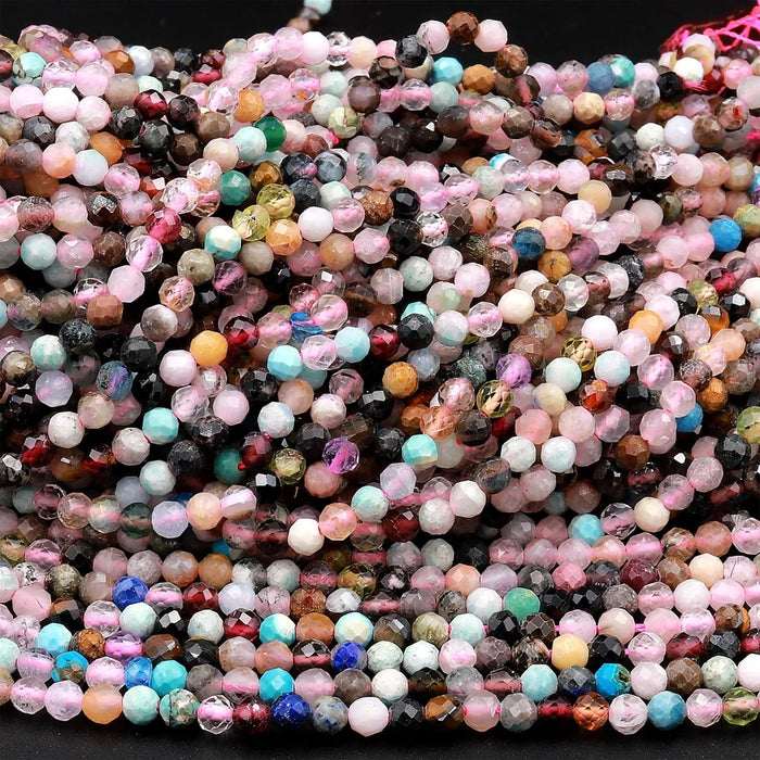 Multicolor Gemstone 4mm Micro-Faceted Round Bead Strand - Kaleidoscope Mix