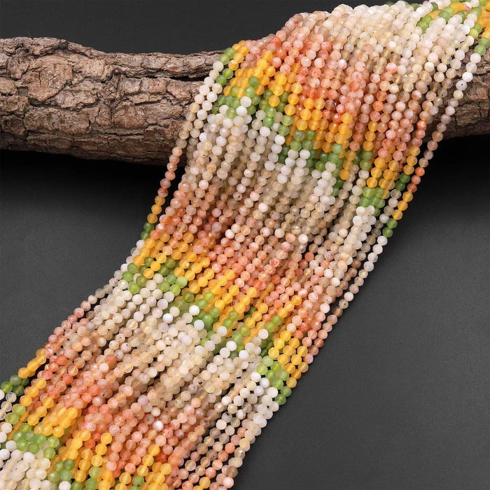 Natural Gemstone 3mm Micro-Faceted Round Bead Strand - Golden Meadow Mix