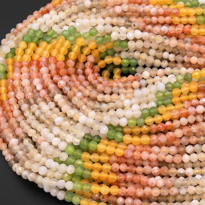 Natural Gemstone 3mm Micro-Faceted Round Bead Strand - Golden Meadow Mix
