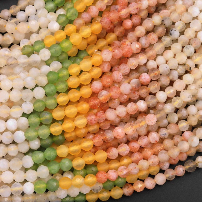 Natural Gemstone 3mm Micro-Faceted Round Bead Strand - Golden Meadow Mix