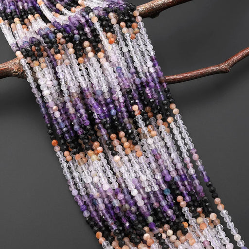 Natural Gemstone 4mm Faceted Round Bead Strand - Amethyst Twilight Mix