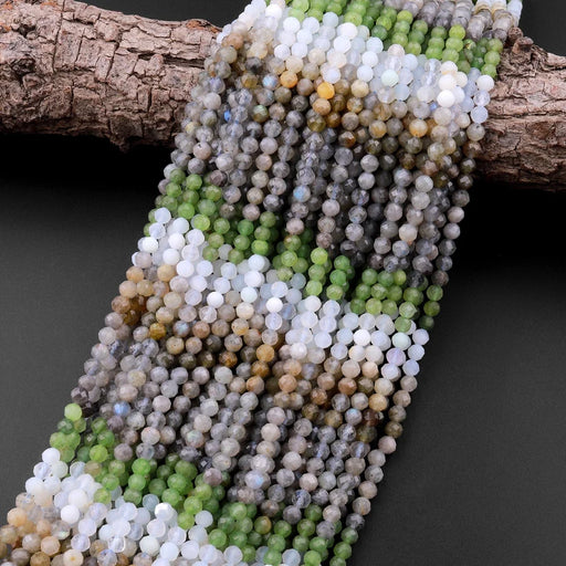 Natural Gemstone 4mm Micro-Faceted Round Bead Strand - Woodland Mist Mix