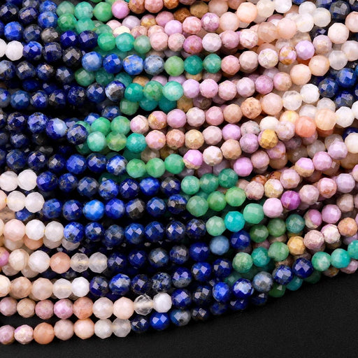 Natural Gemstone 3mm Micro-Faceted Round Bead Strand - Moonlit Garden Mix