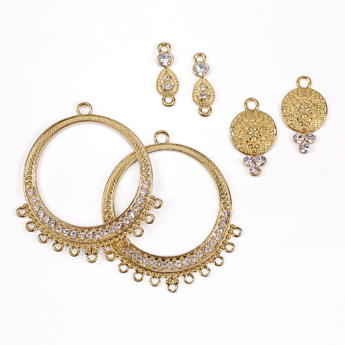 48x44mm Crystal Embellished Multi Loop Hoop Component in Gold Plating from the Glam Collection (1 Pair)