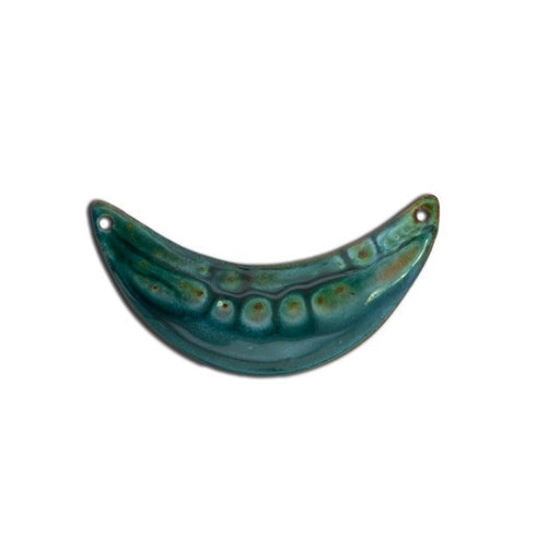 Link, Crescent with Organic Pattern 47x24mm, Enameled Brass Teal Blue, by Gardanne Beads (1 Piece)