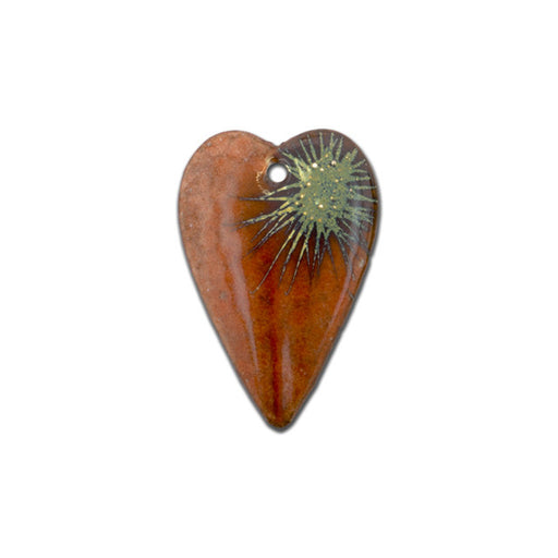 Pendant, Heart with Starburst 36.5x25.5mm, Enameled Brass Autumn Orange, by Gardanne Beads (1 Piece)