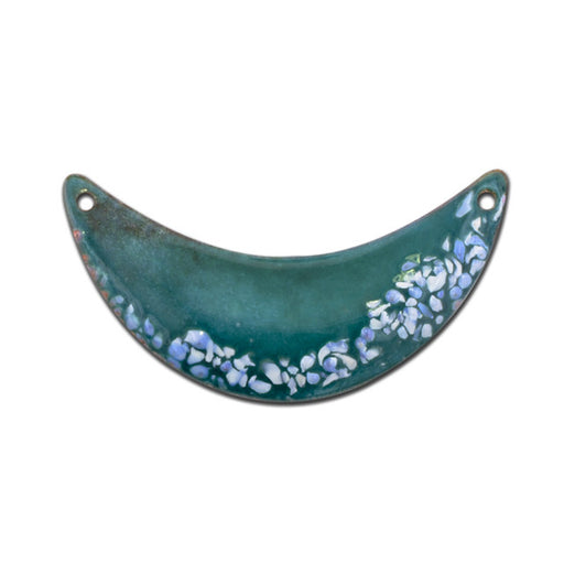 Link, Crescent with Stained Glass Design 47x24mm, Enameled Brass Teal Green, by Gardanne Beads (1 Piece)