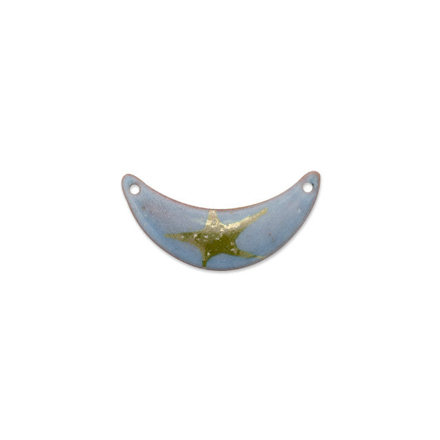 Pendant Link, Crescent 36x18mm, Enameled Brass Cascade Blue and Silver, by Gardanne Beads (1 Piece)
