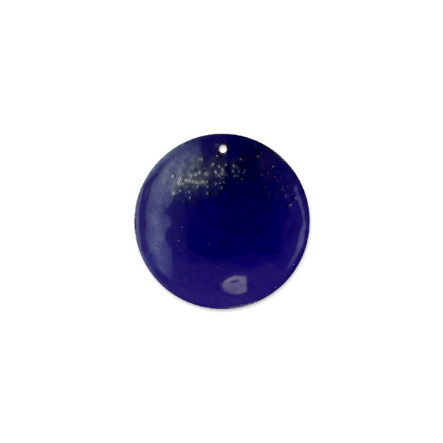 Pendant, Round Dome 32mm, Enameled Brass Cobalt Blue and Silver, by Gardanne Beads (1 Piece)