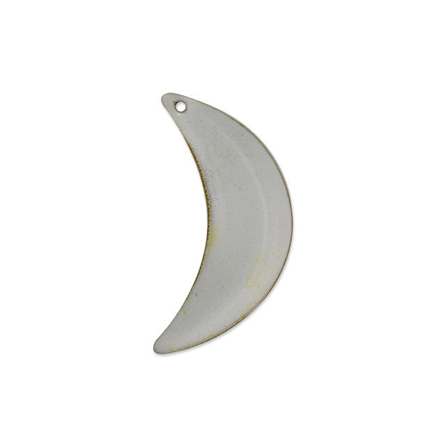 Pendant, Crescent with Star Pattern 47x23mm , Enameled Brass Pastel Yellow with Silver, by Gardanne Beads (1 Piece)