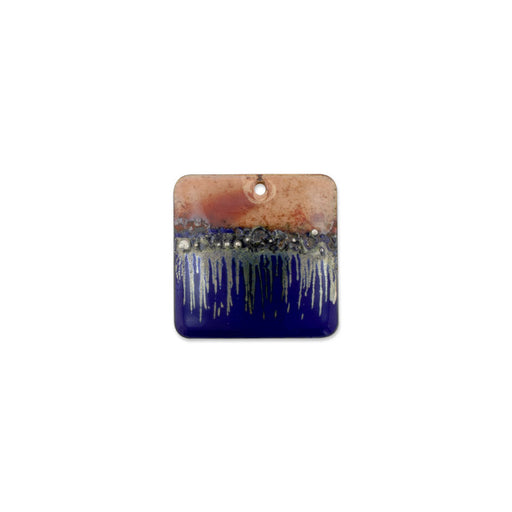 Pendant, Square Ice Storm 25mm, Enameled Brass Cobalt Blue, by Gardanne Beads (1 Piece)