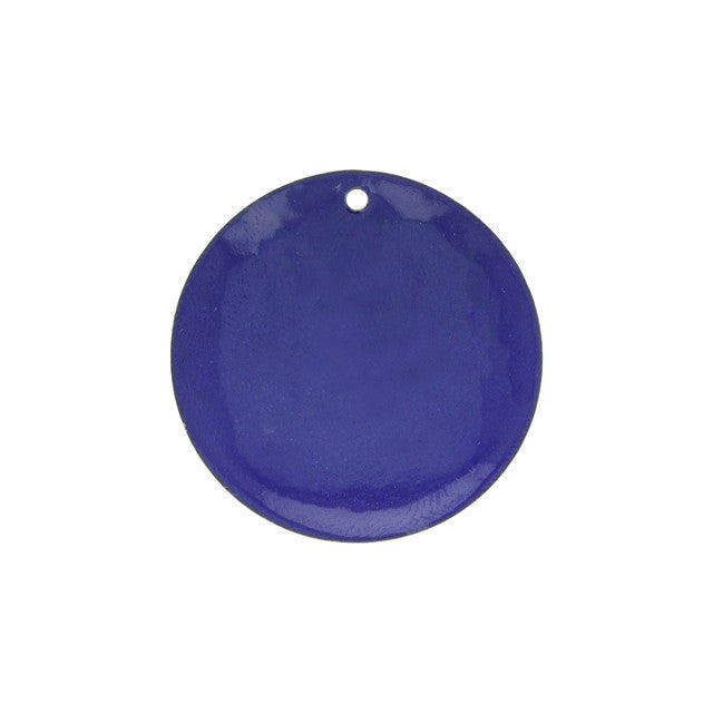 Pendant, Round with Botanical Pattern 35mm, Enameled Brass Cobalt Blue, by Gardanne Beads (1 Piece)