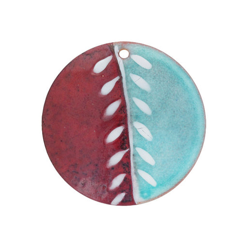 Gardanne Beads Peppermint and Copper with Hand Painted Trellis Design Round Pendant - Right Side Enamel (1 Piece)