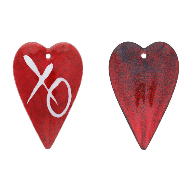 Pendant, Heart with "XO" 39x25mm, Enameled Brass Red and White, by Gardanne Beads (1 Piece)