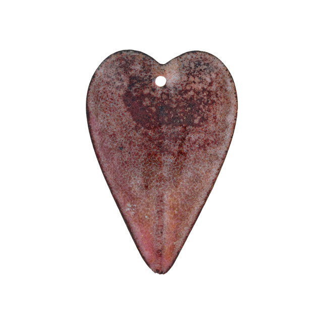 Pendant, Heart with Botanical Accents 39x25mm, Enameled Brass Peach Pink, by Gardanne Beads (1 Piece)
