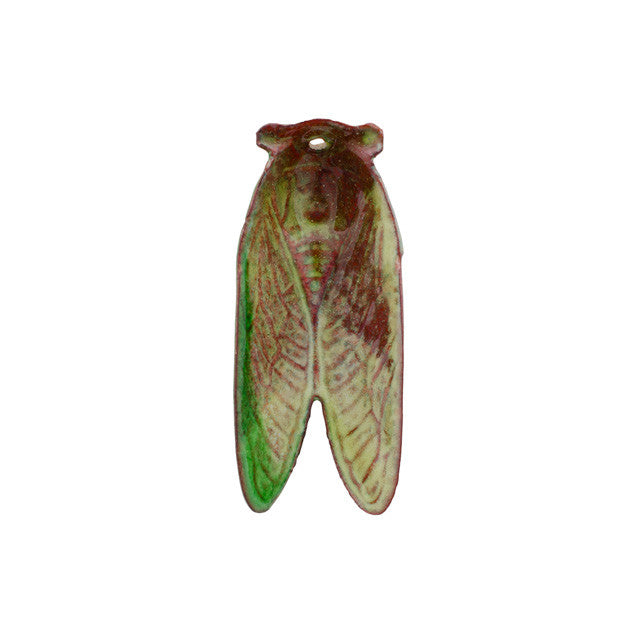 Pendant, Cicada Insect 45x19mm, Enameled Brass Fern Green Blend, by Gardanne Beads (1 Piece)
