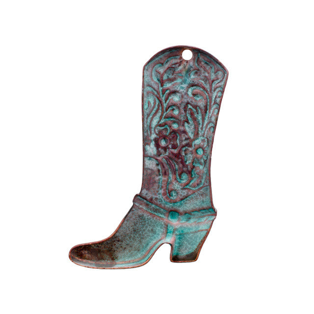 Pendant, Cowboy Boot 52x35mm, Enameled Brass Sea Green, by Gardanne Beads (1 Piece)