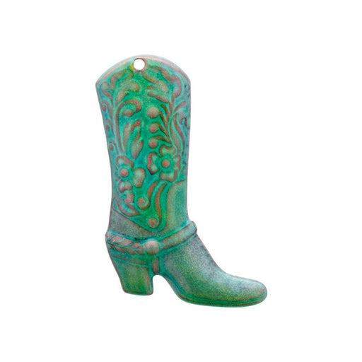 Pendant, Cowboy Boot 52x35mm, Enameled Brass Lime Green, by Gardanne Beads (1 Piece)