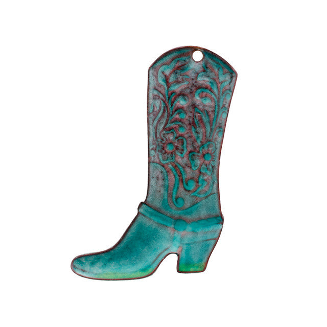 Pendant, Cowboy Boot 52x35mm, Enameled Brass Lime Green, by Gardanne Beads (1 Piece)