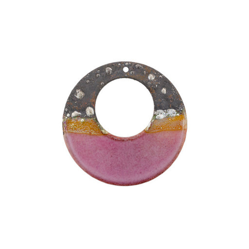 Pendant, Hoop Ring 25mm, Enameled Brass Raspberry Pink with Silver, by Gardanne Beads (1 Piece)