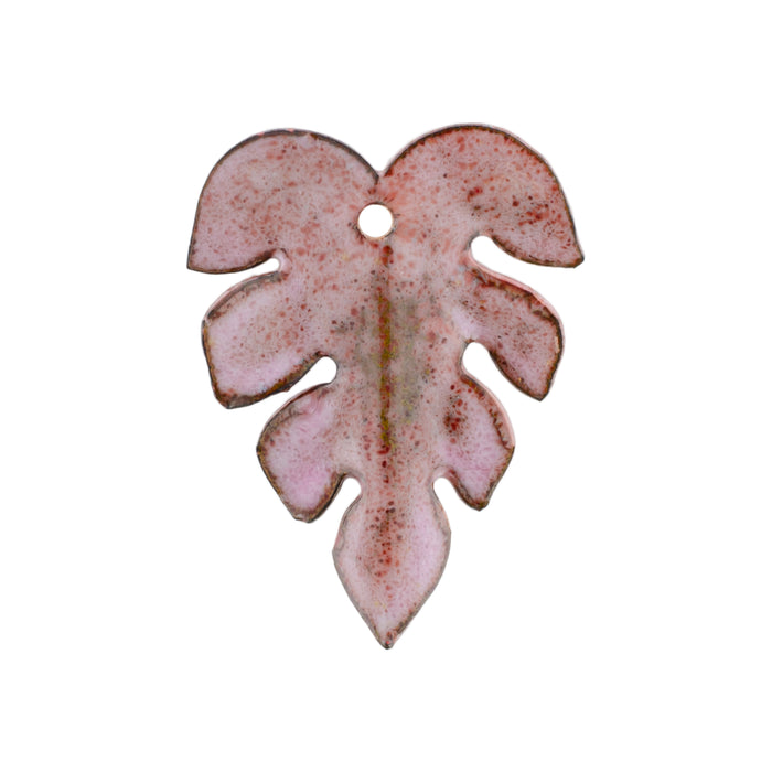 Pendant, Monstera Leaf 28.5x22mm, Enameled Brass Raspberry Pink, by Gardanne Beads (1 Piece)