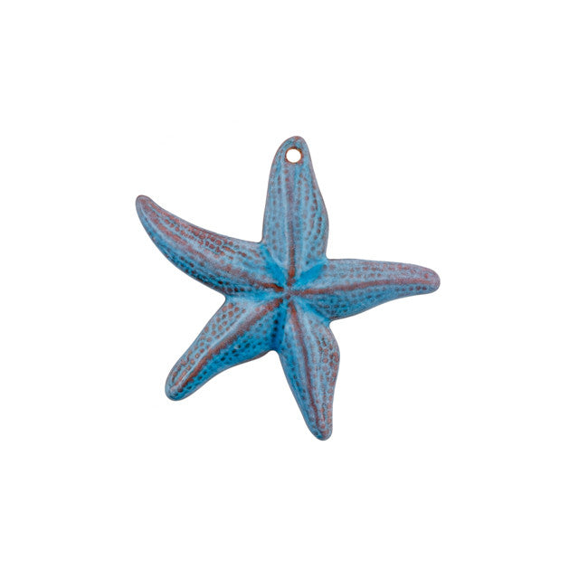 Pendant, Starfish 40x37.5mm, Enameled Brass Aqua Blue, by Gardanne Beads (1 Piece)