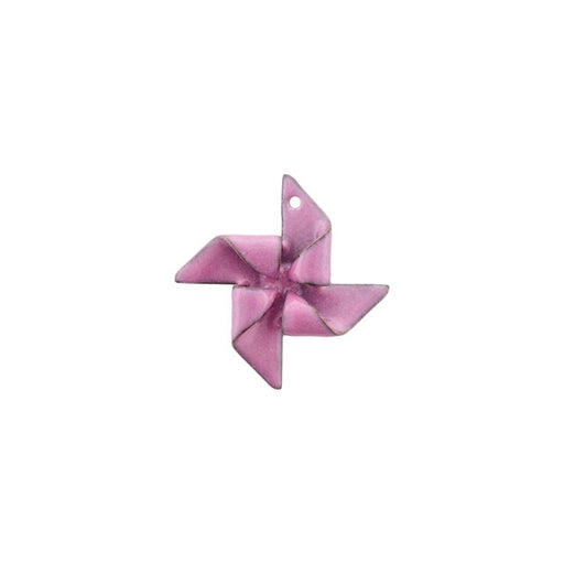 Pendant, Small Pinwheel 27mm, Enameled Brass Raspberry Pink, by Gardanne Beads (1 Piece)