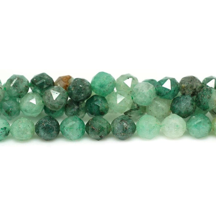 Green Strawberry Quartz 8mm Double Heart Faceted Star Cut - 15-16 Inch